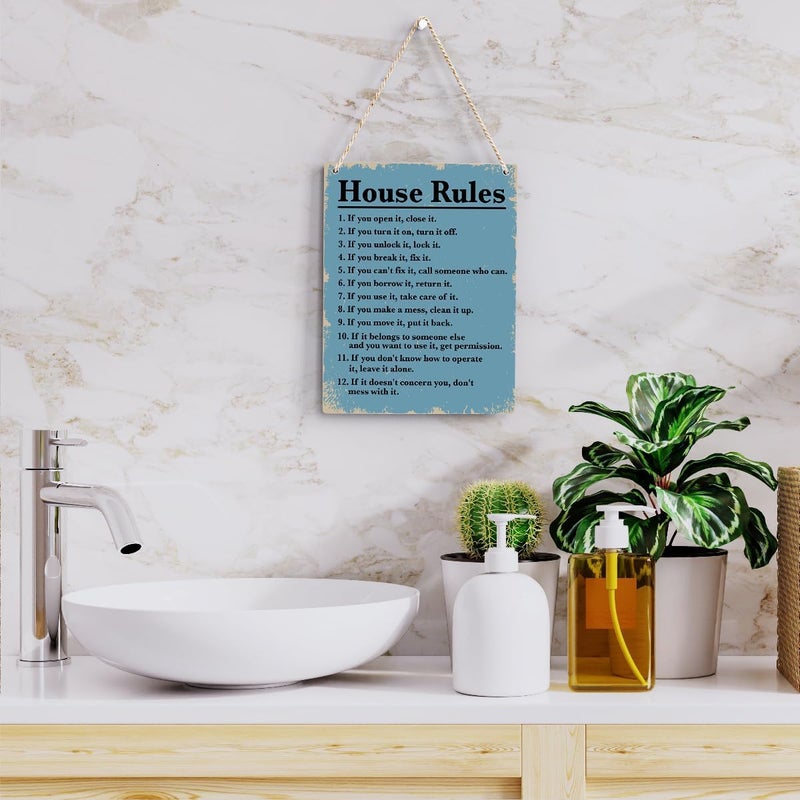 BELLOWDEER House Rules Wooden Hanging Sign, Farmhouse Living Room Home Decor Wall Art, Inspirational Family Quote, 8 x 10 Inches - Image 5